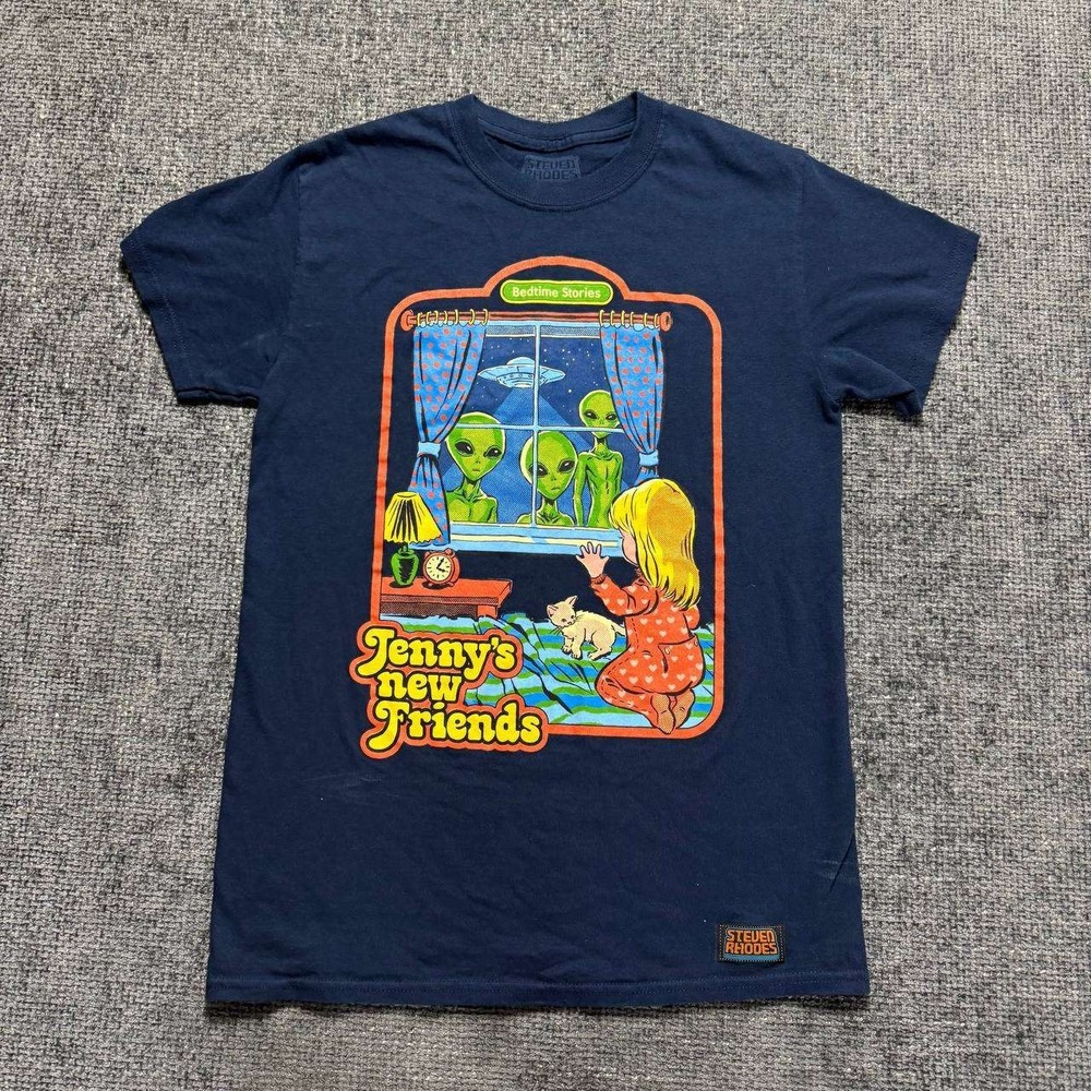 Steven Rhodes Jenny's New Friend T-Shirt Mens Medium Navy Blue Graphic Tee